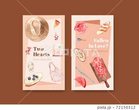 Instagram template with European picnic concept design for social media watercolor vector illustration. Instagram template with European picnic concept design for social media watercolor vector illustration. 72150312