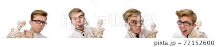 Funny doctor with skeleton isolated on white Funny doctor with skeleton isolated on white 72152600