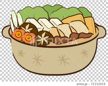 鶏鍋 （鶏・豚肉・しいたけ・花型ニンジン）のイラスト素材 [72152819