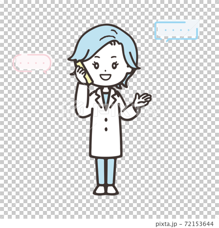 Illustration of a female doctor who responds to telephone consultation 72153644