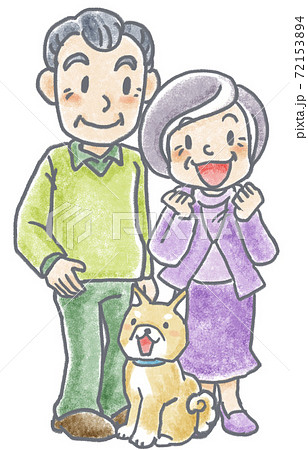 おじいちゃんおばあちゃんと犬のイラスト素材