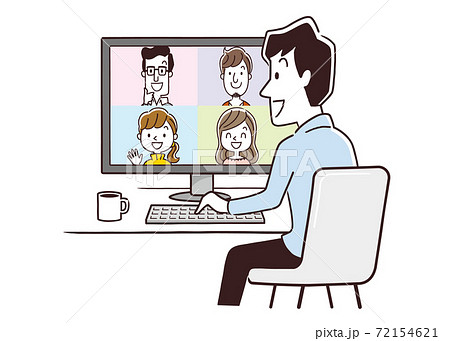 ベクターイラスト素材：オンラインミーティング、ウェブ会議、リモート、テレワーク、イメージ 72154621
