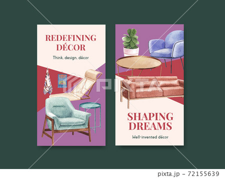 Instagram template with luxury furniture concept design social media and digital marketing watercolor vector illustration 72155639