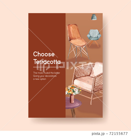Poster template with terracotta decor concept design for advertise and marketing watercolor vector illustration Poster template with terracotta decor concept design for advertise and marketing watercolor vector illustration 72155677