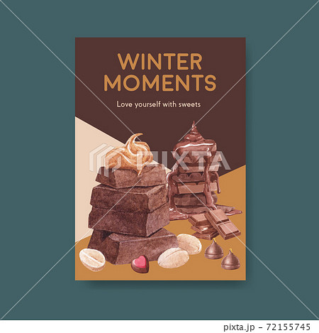 Poster template with chocolate winter concept design for brochure  and advertise watercolor vector illustration 72155745