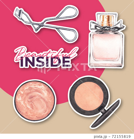 Sticker with makeup concept design for advertise and marketing watercolor vector illustration. Sticker with makeup concept design for advertise and marketing watercolor vector illustration. 72155819