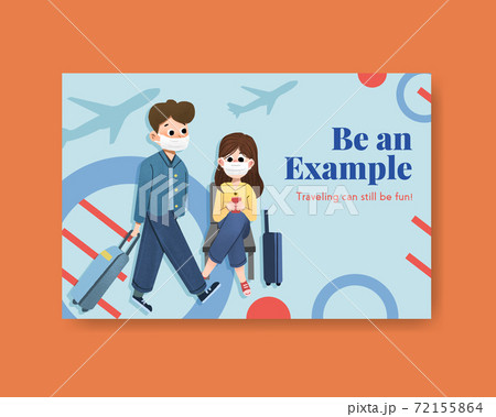 Facebook template with COVID-19 prevention concept design for new normal lifestyle watercolor vector illustration. 72155864