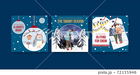Advertise template with winter love concept design for brochure and marketing watercolor vector illustration Advertise template with winter love concept design for brochure and marketing watercolor vector illustration 72155946