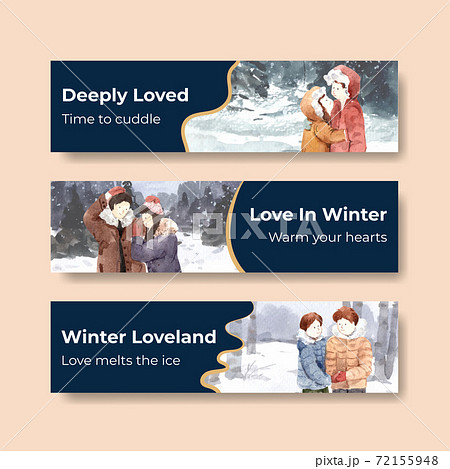 Banner template with winter love concept design for advertise and marketing watercolor vector illustration Banner template with winter love concept design for advertise and marketing watercolor vector illustration 72155948