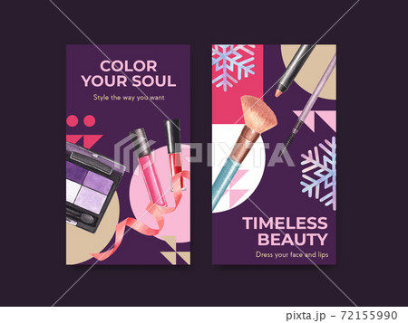 Instagram template with makeup concept design for social media and community watercolor vector illustration. Instagram template with makeup concept design for social media and community watercolor vector illustration. 72155990