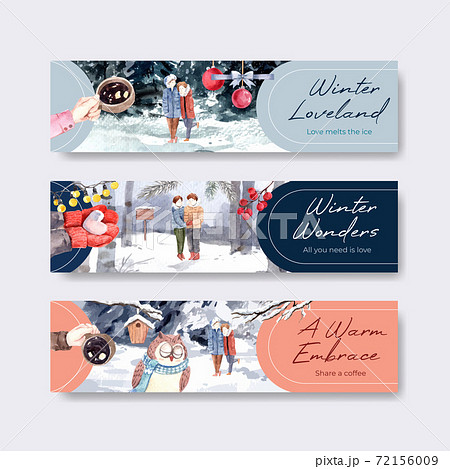 Banner template with winter love concept design for advertise and marketing watercolor vector illustration Banner template with winter love concept design for advertise and marketing watercolor vector illustration 72156009