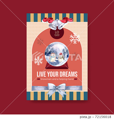 Poster template with winter love concept design for ads and marketing watercolor vector illustration Poster template with winter love concept design for ads and marketing watercolor vector illustration 72156018