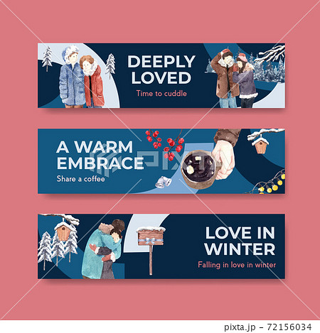 Banner template with winter love concept design for advertise and marketing watercolor vector illustration Banner template with winter love concept design for advertise and marketing watercolor vector illustration 72156034