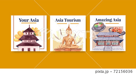Ads template with Asia travel concept design for marketing and advertise watercolor vector illustration Ads template with Asia travel concept design for marketing and advertise watercolor vector illustration 72156036