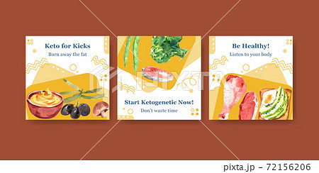 Advertise template with ketogenic diet concept for marketing and ads watercolor vector illustration. Advertise template with ketogenic diet concept for marketing and ads watercolor vector illustration. 72156206