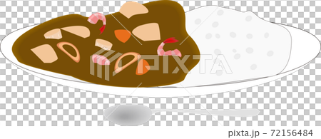 シンプルな横から見たシーフードカレーライスのイラストのイラスト素材
