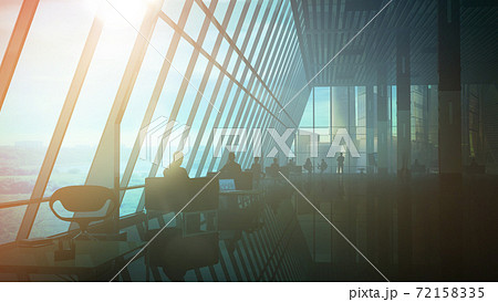 Modern office interior in business center with silhouettes of people. 72158335