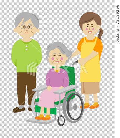 車椅子の高齢者と介護士のイラストイメージのイラスト素材