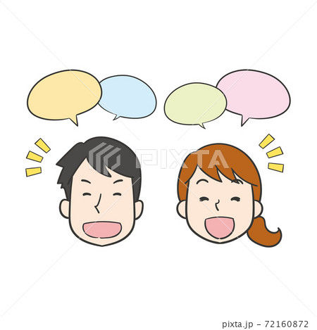 笑顔で話しをする若い夫婦の顔のイラスト 72160872