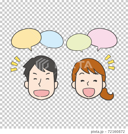 笑顔で話しをする若い夫婦の顔のイラスト 72160872