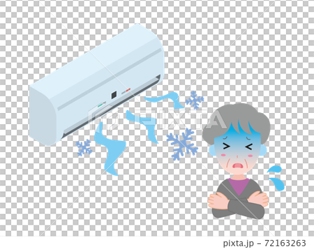 効きすぎて寒いエアコンに困っているおばあさん 72163263