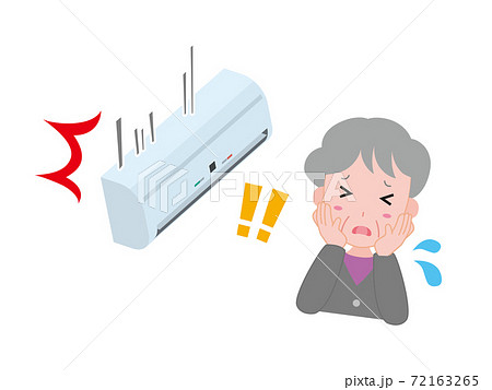 エアコンが落下し驚いているおばあさん 72163265