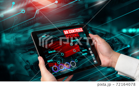 Engineer use augmented reality software to monitor parts of car vehicle 72164078