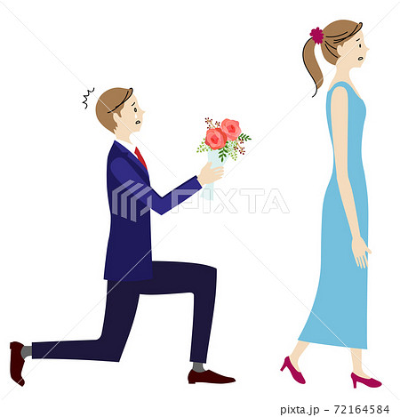 花束を持ってプロポーズしたのにふられてしまった男性のイラスト 花束を持ってプロポーズしたのにふられてしまった男性のイラスト 72164584