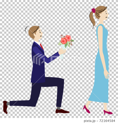 花束を持ってプロポーズしたのにふられてしまった男性のイラスト 花束を持ってプロポーズしたのにふられてしまった男性のイラスト 72164584