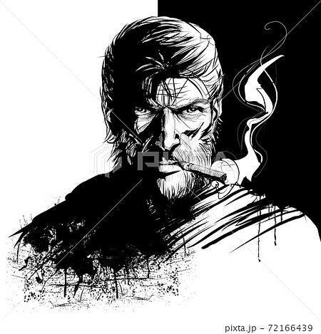 Close up portrait of serious middle aged man cigar 72166439