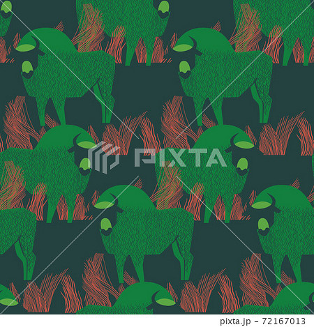 Bison in a field in high grass seamless pattern 72167013