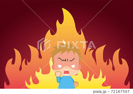 激怒のあまり握り拳を震わせて絶叫する小さな男の子と燃え盛る炎の漫画風背景 激怒のあまり握り拳を震わせて絶叫する小さな男の子と燃え盛る炎の漫画風背景 72167507