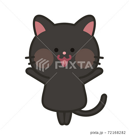 バンザイ 猫 イラスト キャラクター 黒猫のイラスト素材 7216