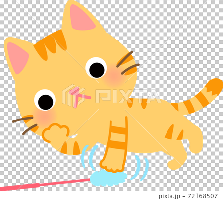 A cat playing with toys boringly 72168507