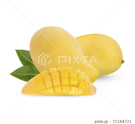 King of fruits, Mango fruit and sliced with leaves isolated on white background King of fruits, Mango fruit and sliced with leaves isolated on white background 72168721