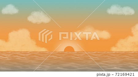 海と空と夕日の背景イメージのイラスト素材