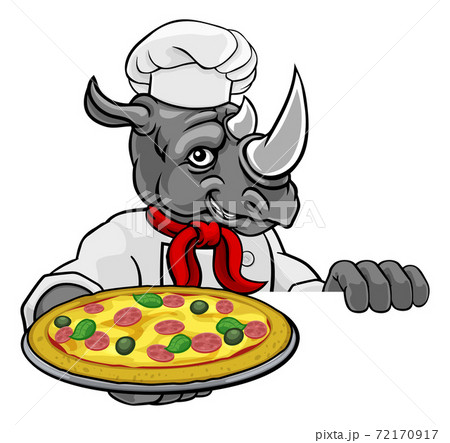 Rhino Pizza Chef Cartoon Restaurant Mascot Sign 72170917