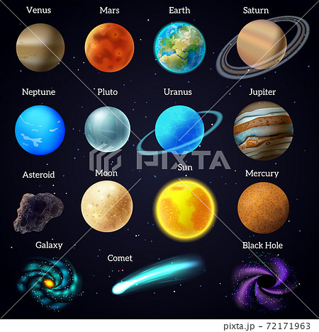 Cosmos stars planets galaxy icons setのイラスト素材 [72171963] - PIXTA