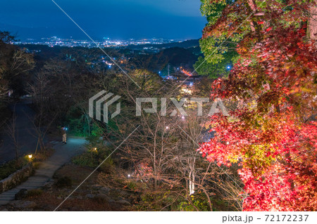 秋の竈門神社 夜の紅葉ライトアップ 福岡県太宰府市 の写真素材