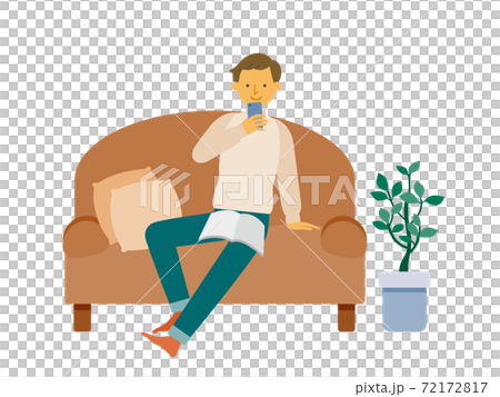 一個男孩在家中使用智能手機的插圖 一個男孩在家中使用智能手機的插圖 72172817