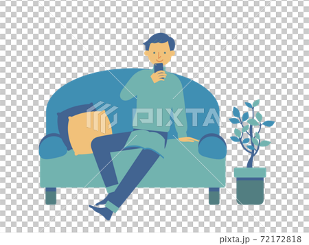 Illustration of a boy using a smartphone at home (simple color) Illustration of a boy using a smartphone at home (simple color) 72172818