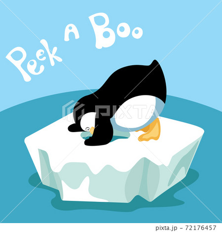 Peek A Boo Card With Cartoon Penguin On Icebergのイラスト素材