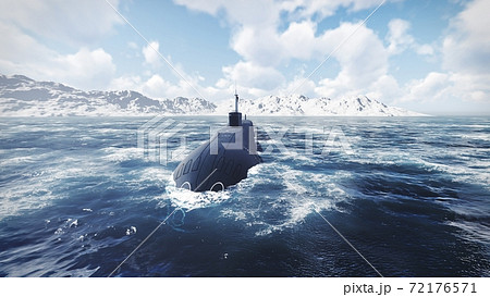 Russian nuclear-powered submarine. Front view 3D Russian nuclear-powered submarine. Front view 3D 72176571
