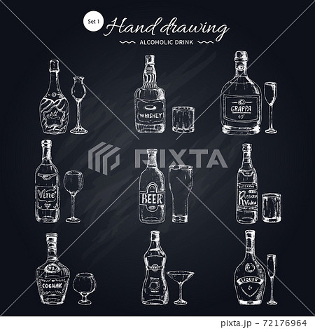 Alcoholic Beverages Monochrome Icons Set Alcoholic Beverages Monochrome Icons Set 72176964