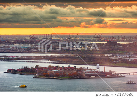 Ellis Island, New York, USA viewed from above in the New York Harbor 72177036