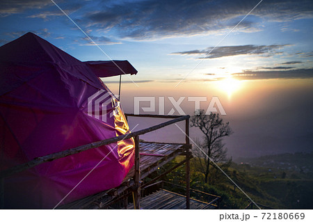 beautiful tent on mountain top destination thailand 72180669