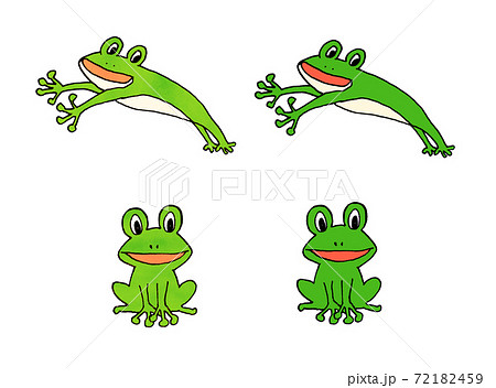座るカエルとジャンプするカエルの手描きイラストのイラスト素材