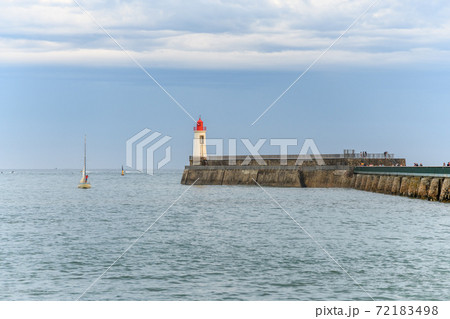 Lighthouse of grande jetee in les Sables d'Olonne in France. Lighthouse of grande jetee in les Sables d'Olonne in France. 72183498