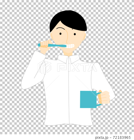白シャツ姿で歯を磨く男性のイラスト素材