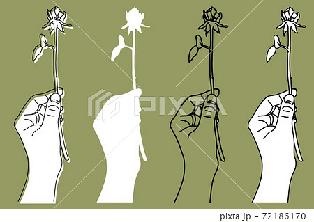 一輪の薔薇を持った手のイラスト 3色 のイラスト素材 一輪の薔薇を持った手のイラスト 3色 のイラスト素材